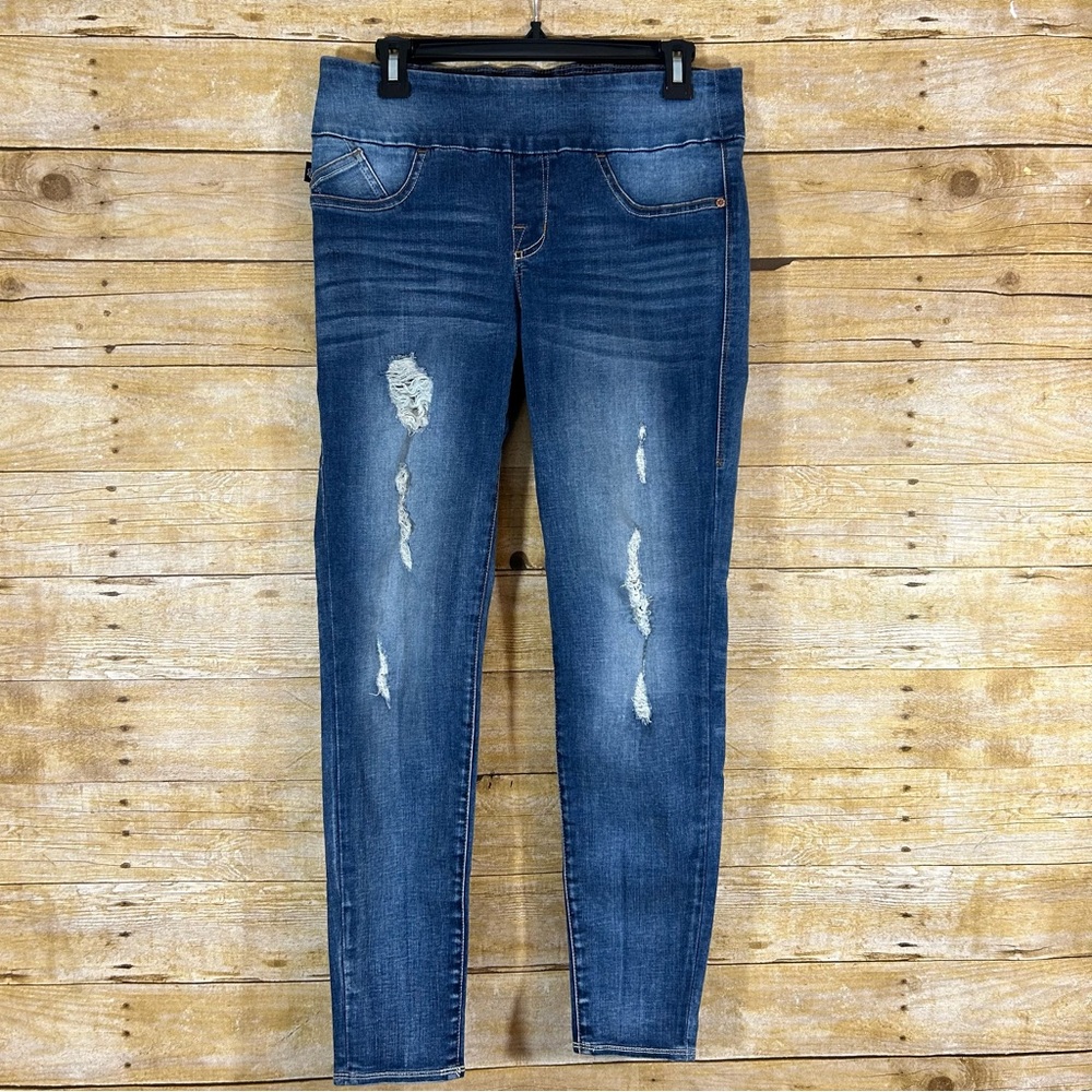 Rock & Republic FEVER Denim RX Slimming Pull On Skinny Jeggings Distressed 10M